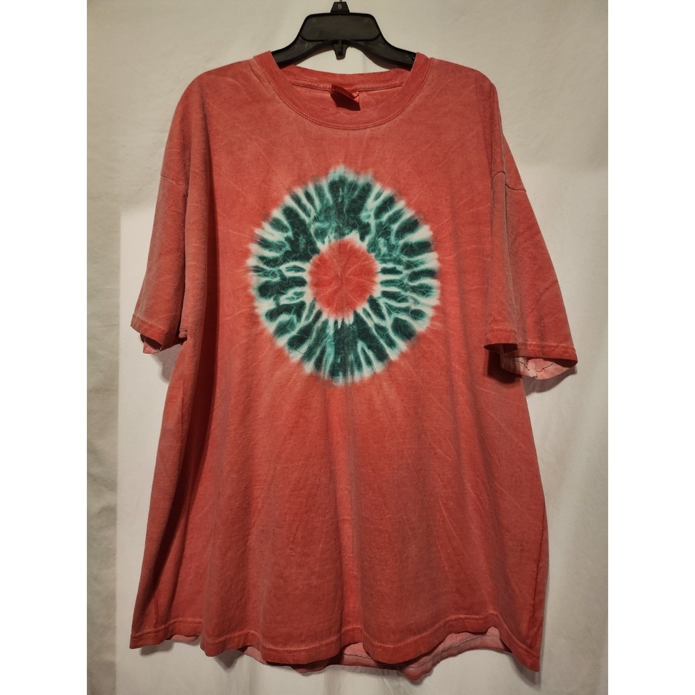 Tie dye~Hanes Comfort Soft~T-shirt~Pink & Green~Mens Size 2XL